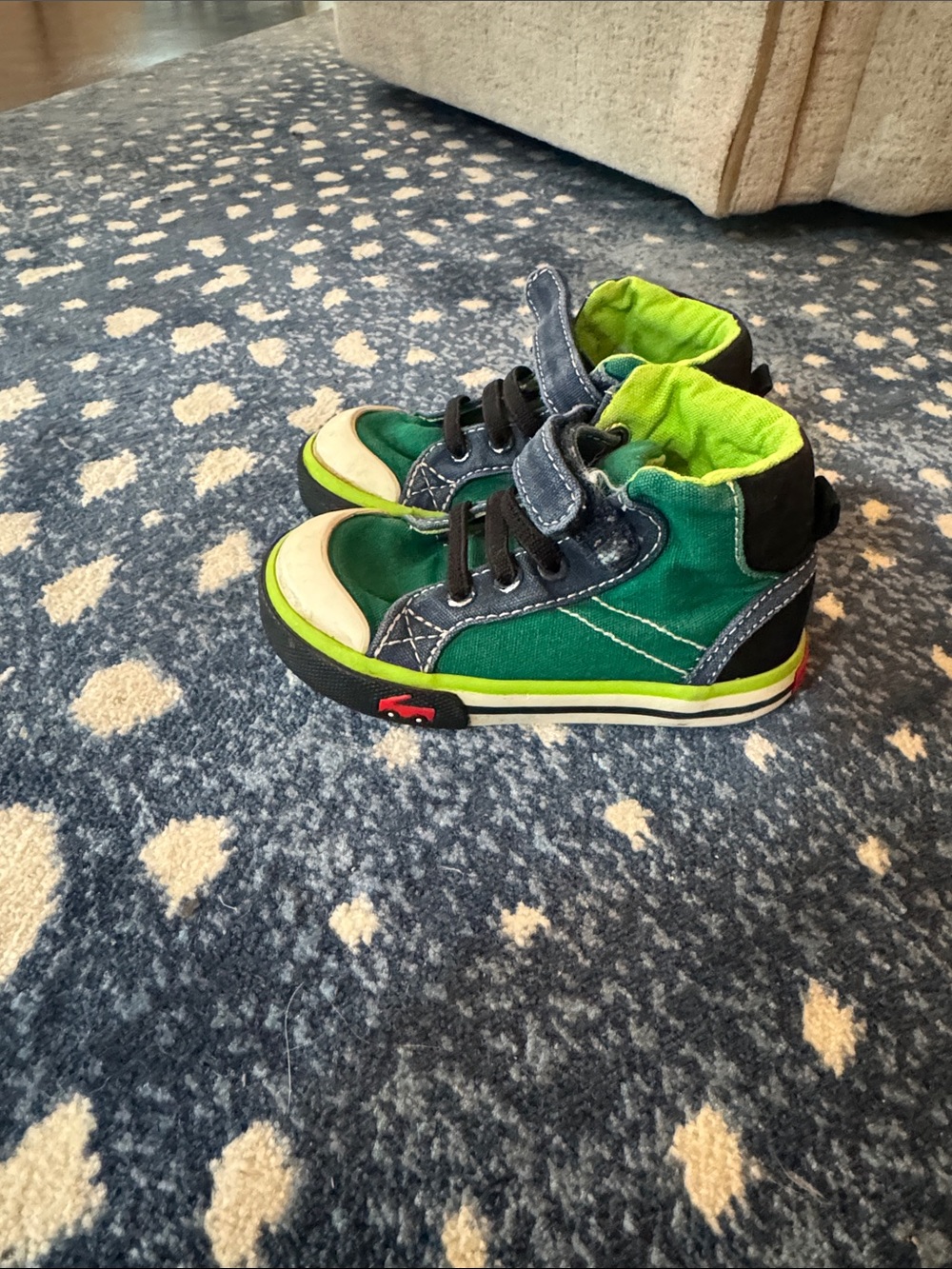 See Kai Run Green and Navy High-Top Sneakers for Kids